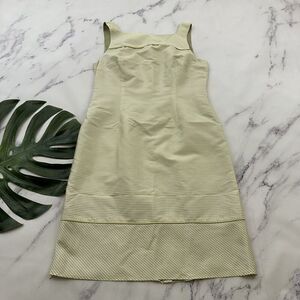 Talbots Vintage Y2k Silk Sheath Dress Size 6 Petite Green White Square Neck